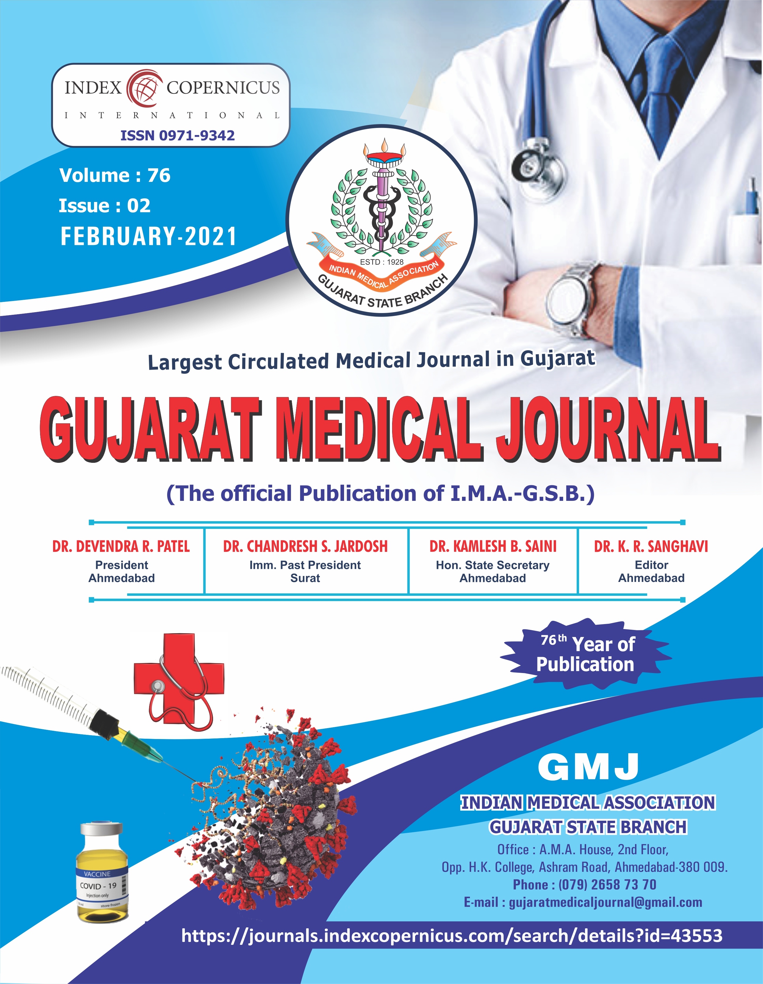 					View Vol. 76 No. 2 (2021): Gujarat Medical Journal
				